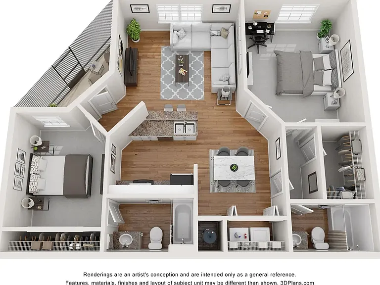 A 3D floor plan rendering of The Canary