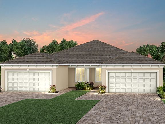 The Ellenwood, a one-story attached villa with a 2 car garage, shown as home exterior FM2