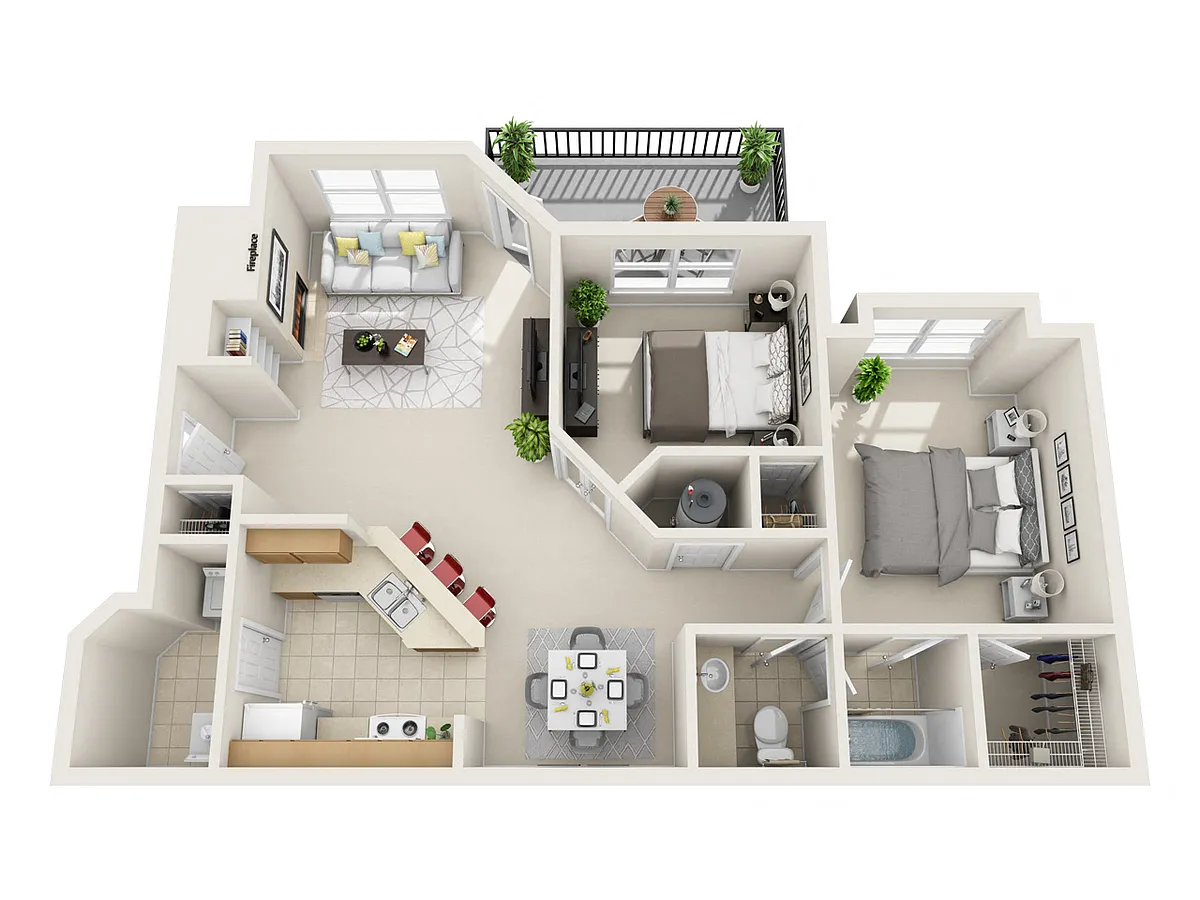 Floor plan 2 Bedroom 1 Bathroom (iii)