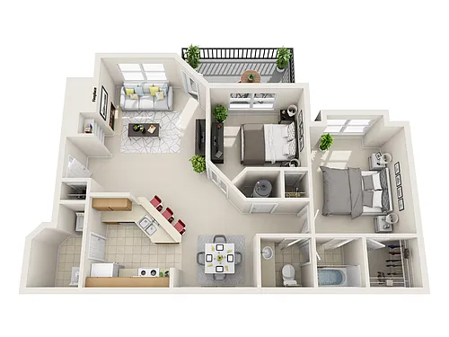 Floor plan 2 Bedroom 1 Bathroom 60%