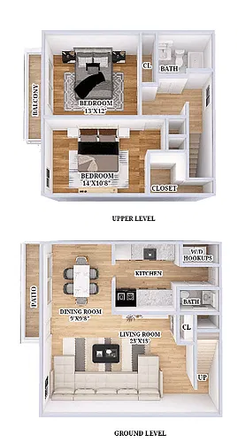 Floor plan 2 Bed 1 1/2 Bath Townhouse