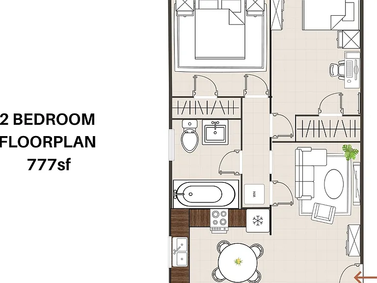 2 bedroom 1 bathroom floor plan