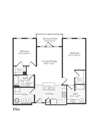 Floor plan 2 Bed/2 Bath ANSI-D6a