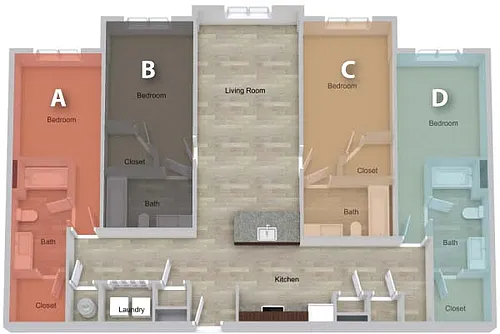 Floor plan By The Bed Pricing - Four Bedroom