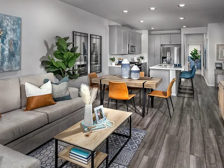 Bright, open living space with brand-new furniture _ clean, modern, and comfortable