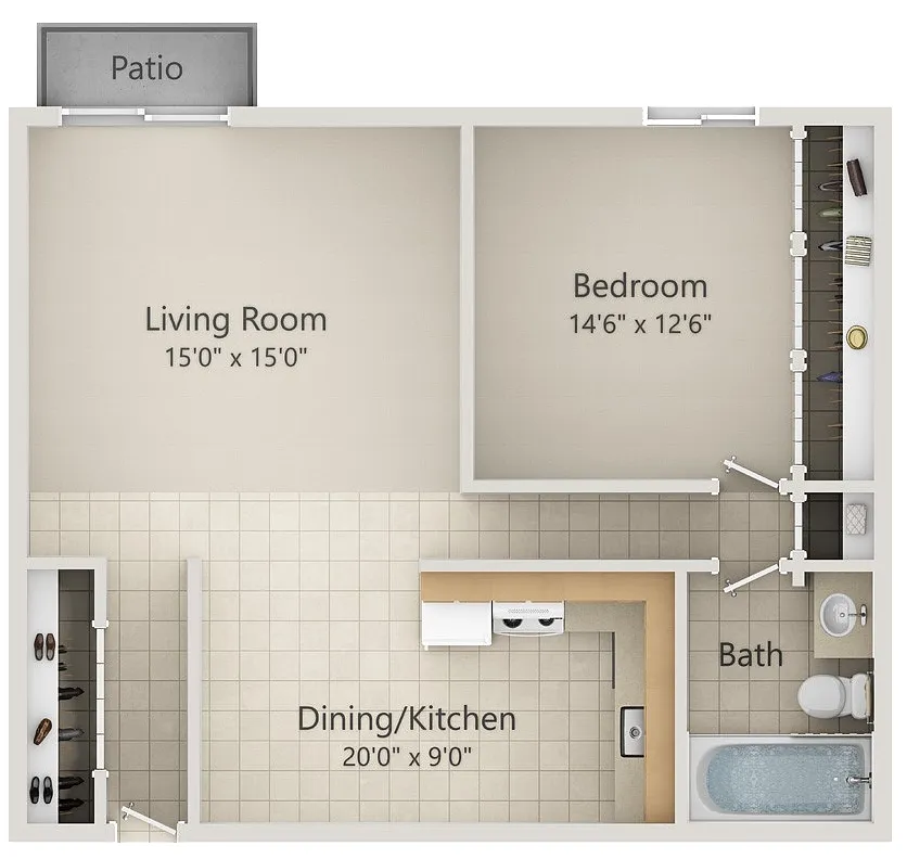 Floor plan 1 BR Garden Chalet