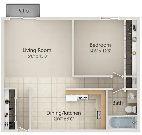 Floor plan 1 BR Garden Chalet