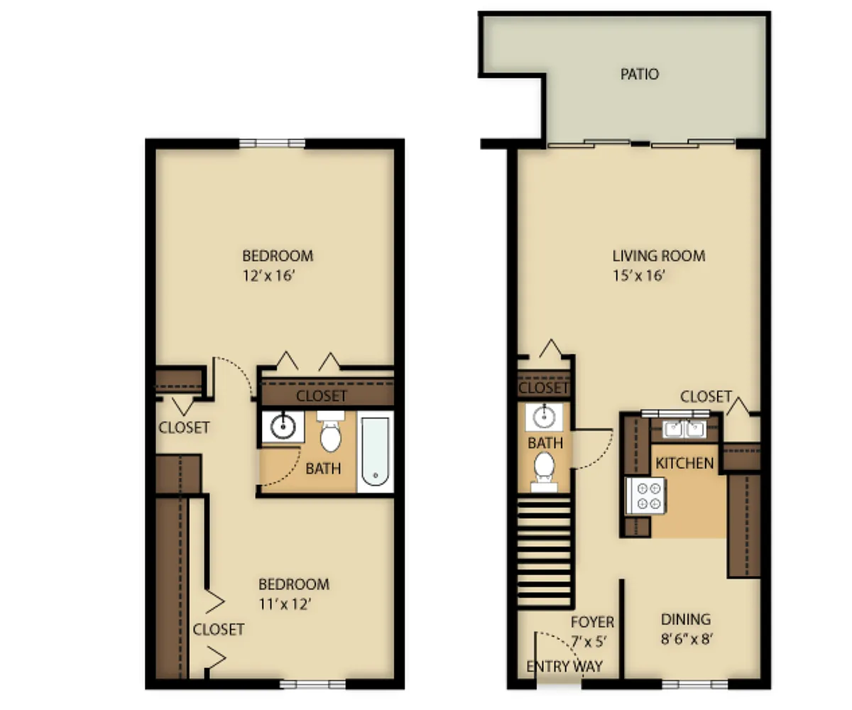 Floor plan 2 Bed 1.5 Bath Townhouse