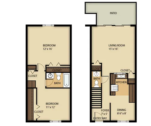 Floor plan 2 Bed 1.5 Bath Townhouse