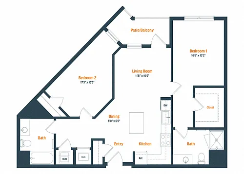 Floor plan B12 | 2 Bed | 2 Bath