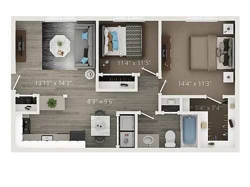 Floor plan 2 Bed, 1 Bath Upgraded