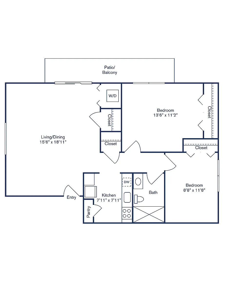 Floor plan 2 Bedroom, 1 Bath