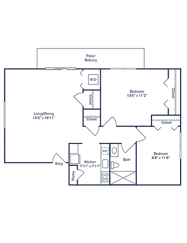 Floor plan 2 Bedroom, 1 Bath