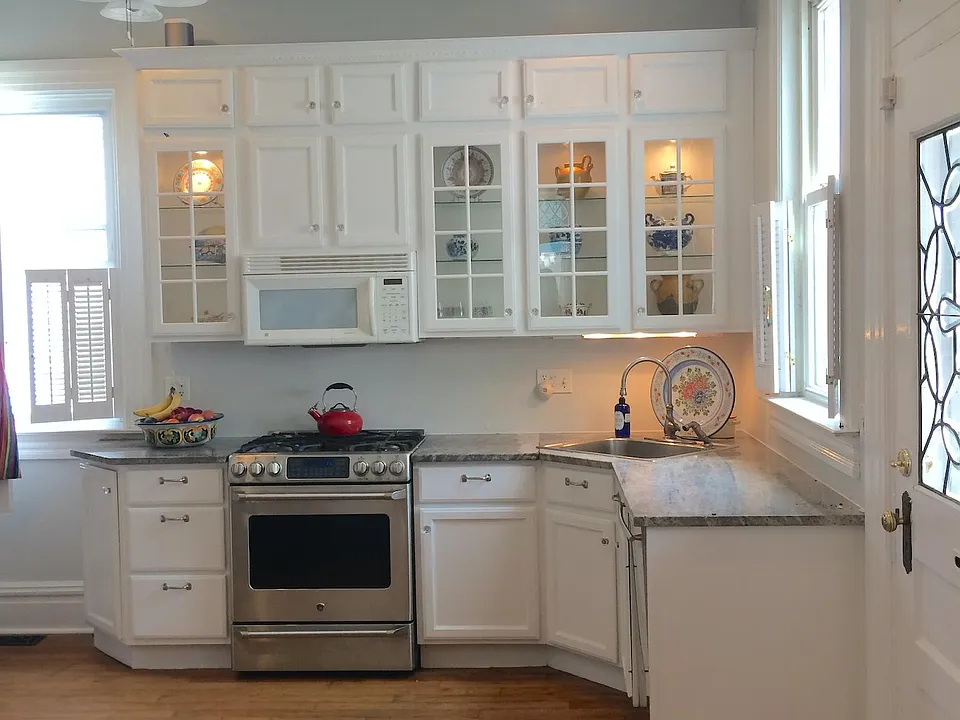 Bright kitchen with granite countertops