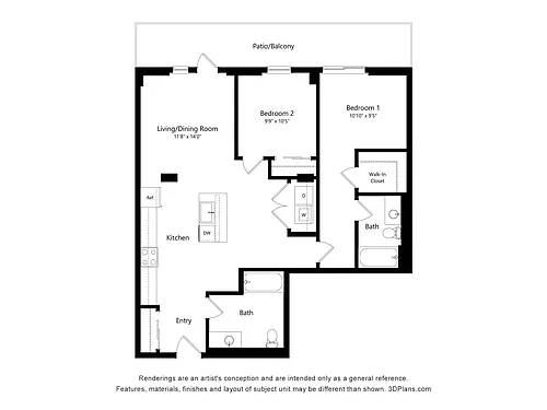 Floor plan 2 Bed 2 Bath L