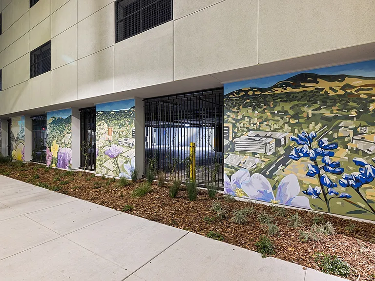 Explore the colorful Concord mural outside.