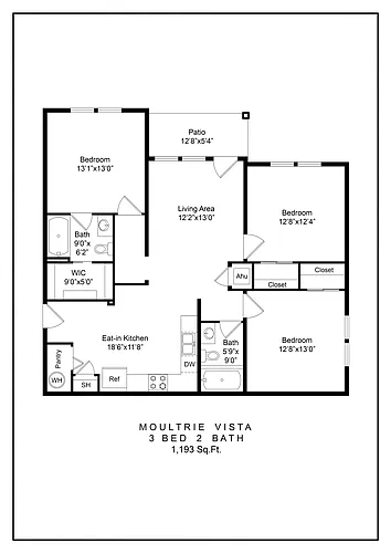 Floor plan 3 Bedroom 2 Bath