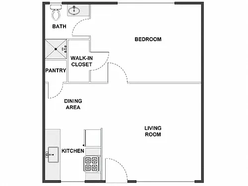 Floor plan 1 Bed / 1 Bath: Type A