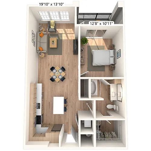 Floor plan A2 1x1 834 SF