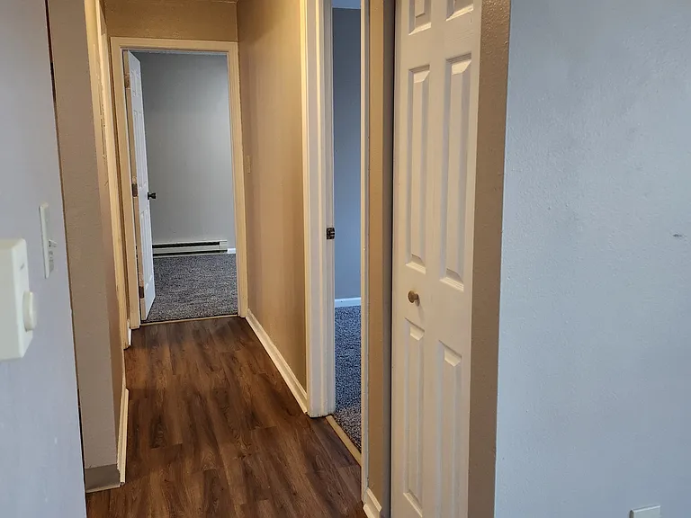 Walls have white paint in the available unit, but the same floors as pictured, and same layout.