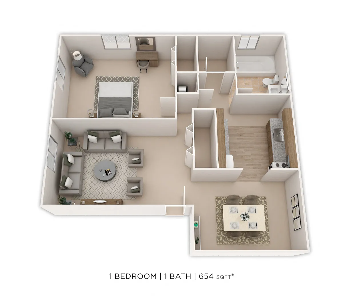 Floor plan One Bedroom - 654 sqft