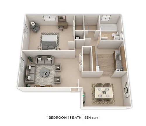 Floor plan One Bedroom - 654 sqft