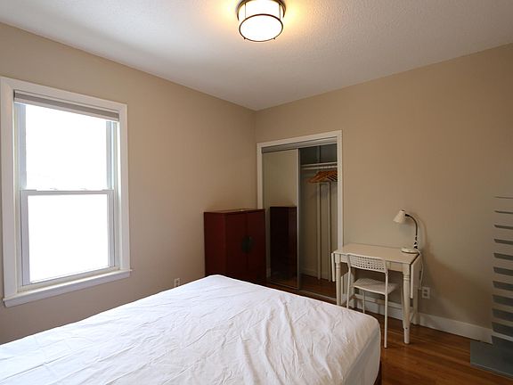Solid wood bed, mattress, mattress cover, desk, bookcase, dresser, closet (fits two dressers and has shelves), and large mirror