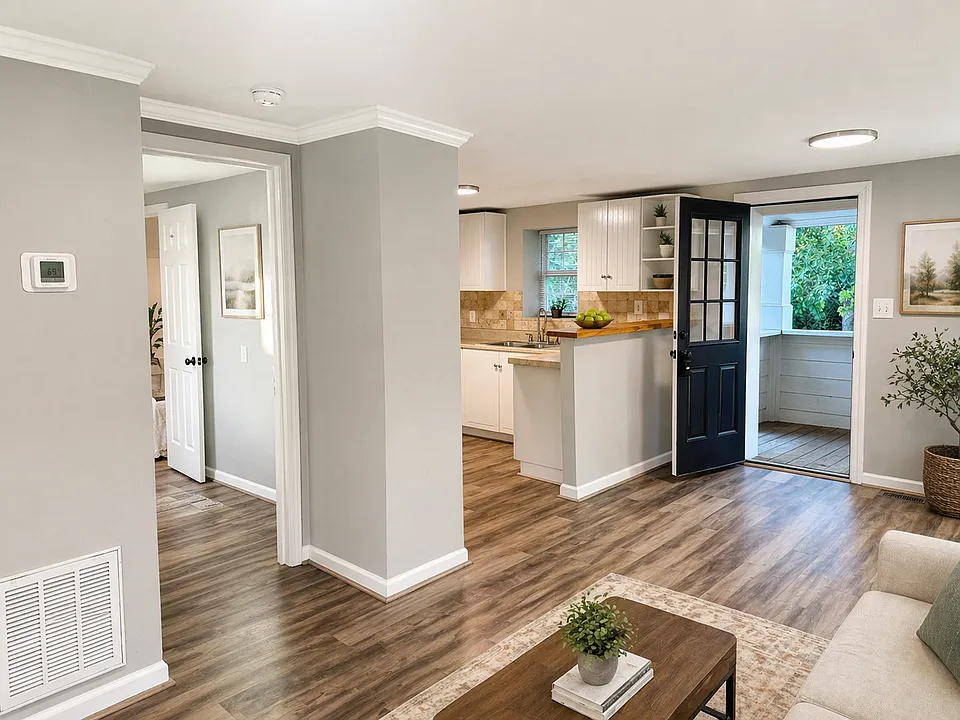 Comfortable living area with updated flooring and natural light, designed for privacy and everyday living.