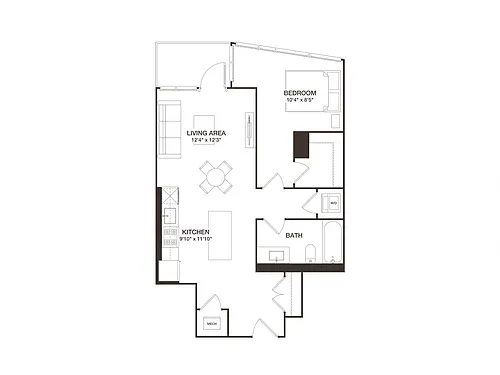 Floor plan 1 Bed - 1 Bath | AJ4