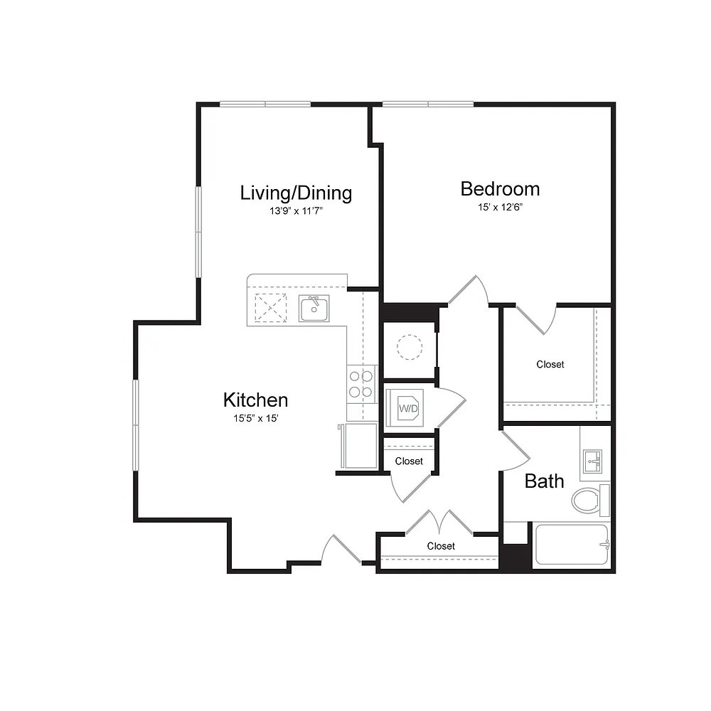Floor plan One Bedroom (1Ds-B)