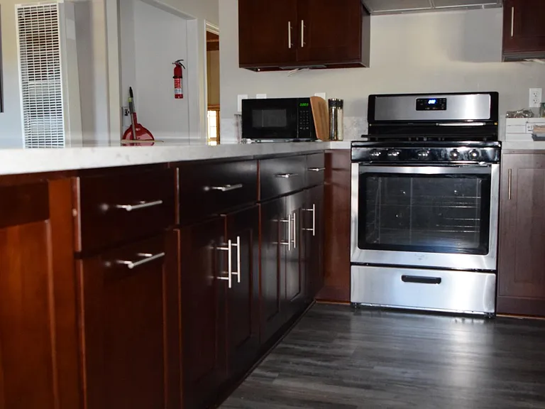 These cabinets feature soft close hinges and drawers, along with steel handles. You will have plenty of space to put away your goodies.