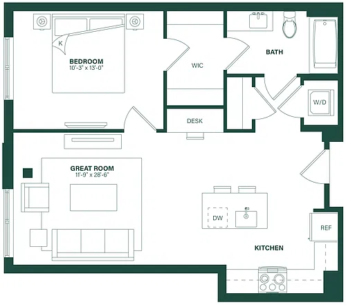 Floor plan 1 Bed/1 Bath-1G