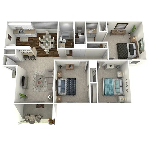 Floor plan Three Bed Two Bath Plan D