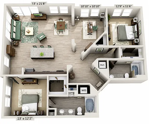 Floor plan B3 Hydrangea - Two Bedroom, Two Bathroom