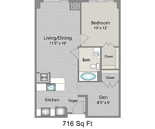 Floor plan 11s1D 1BR/1BA+den