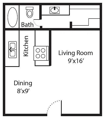 Floor plan The Cabana: studio at Avesta South Shore