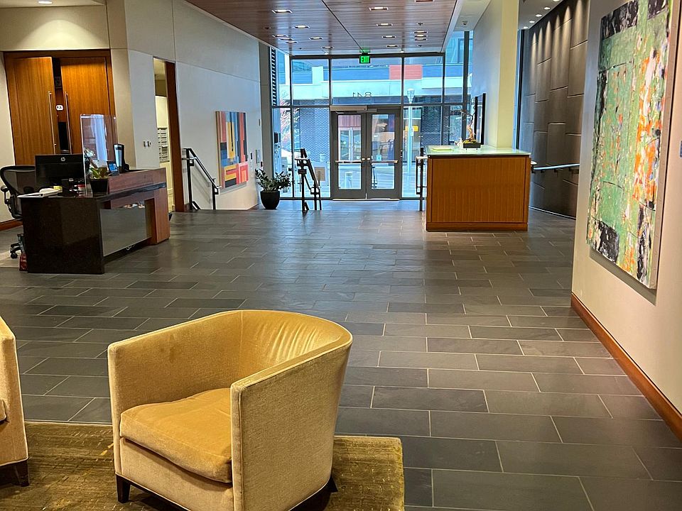 Atwater lobby, rotating artwork in lobby, concierge available during daytime to accept packages