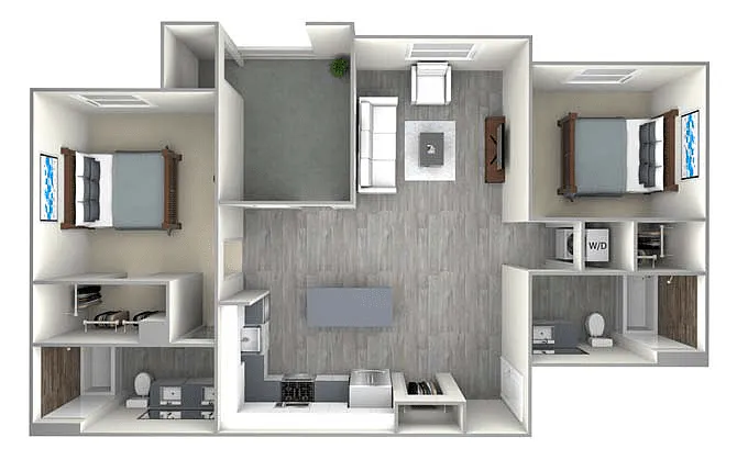 Floor plan 2 Bed 2 Bath B1