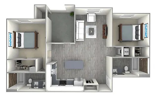 Floor plan 2 Bed 2 Bath B1