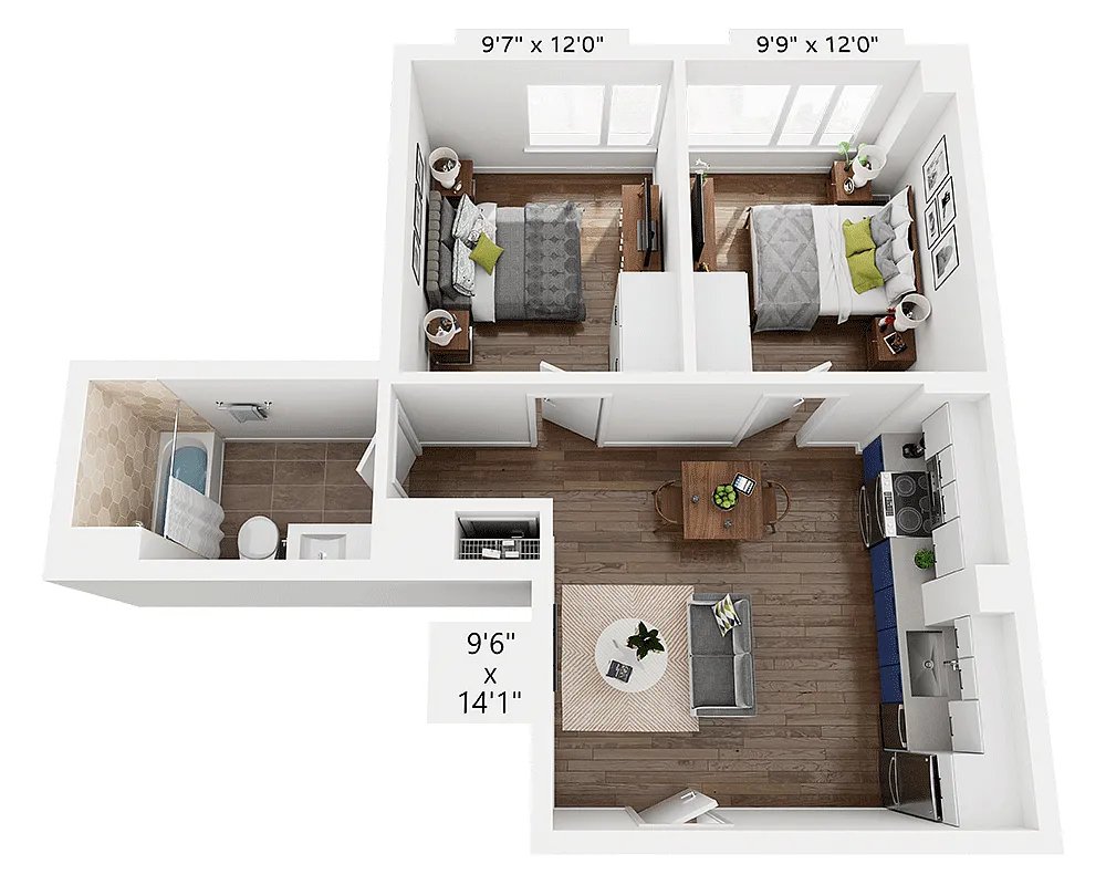 Floor plan Two Bedroom B1M