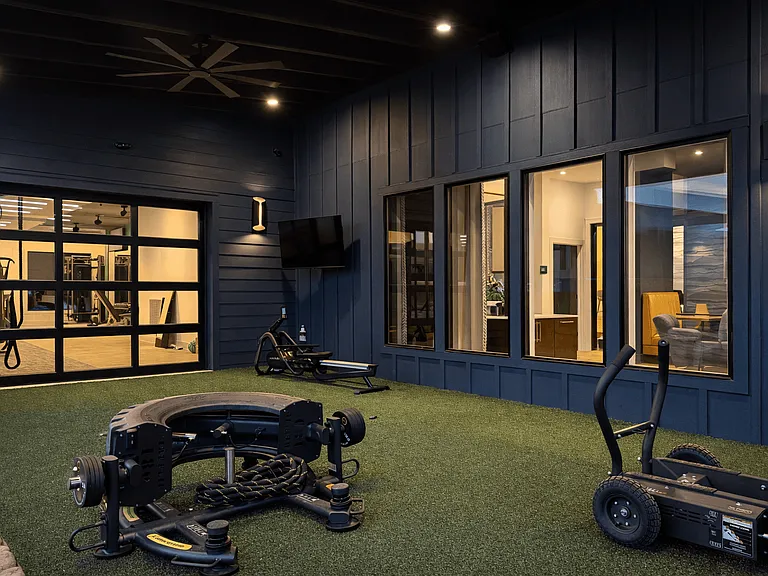 Open the roll-up door to extend your workout into the fresh air at Cypress Point.