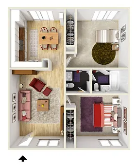 Floor plan 2 BR, 1.5 BA