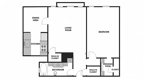 Floor plan 1 Bed / 1 Bath: Type F