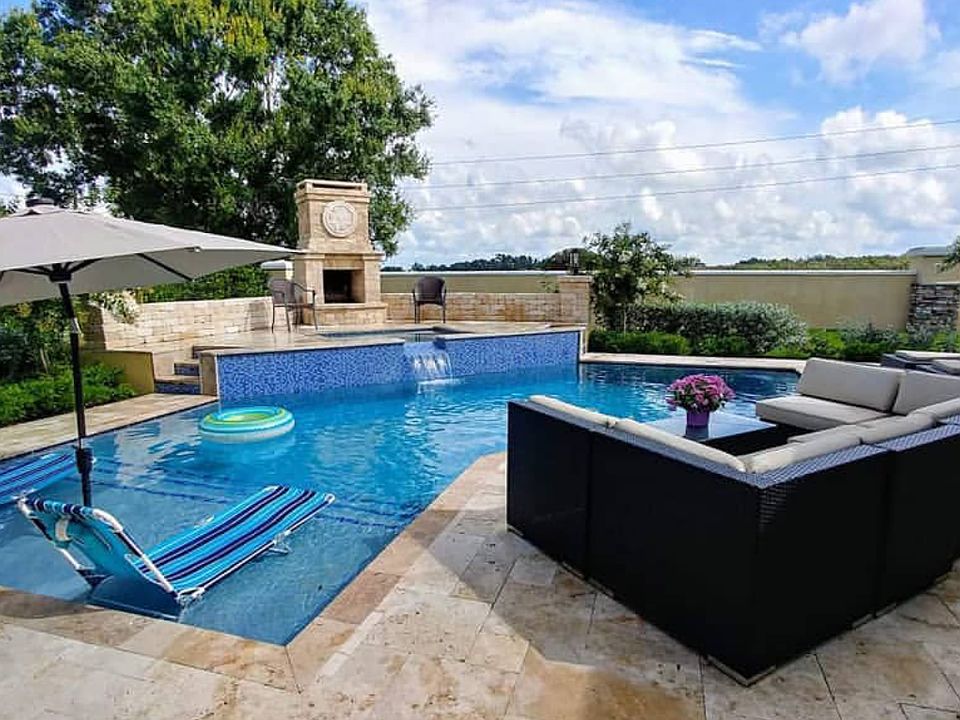 Pool w/hot tub, waterfall, fireplace