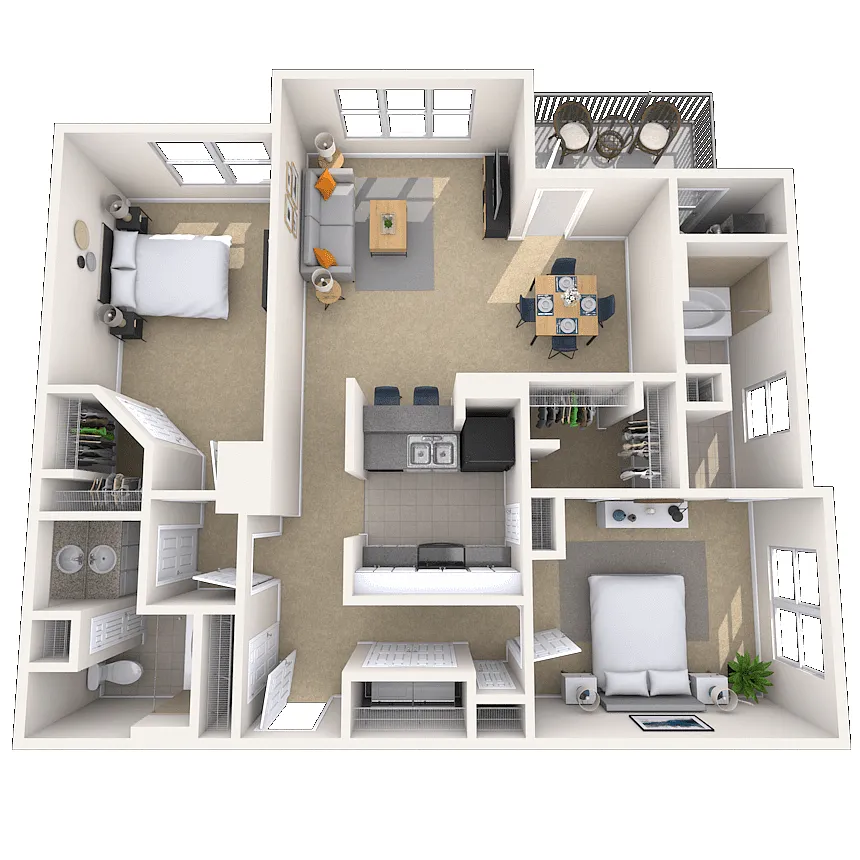 Floor plan Traditional 2x2 1202-1299 SF