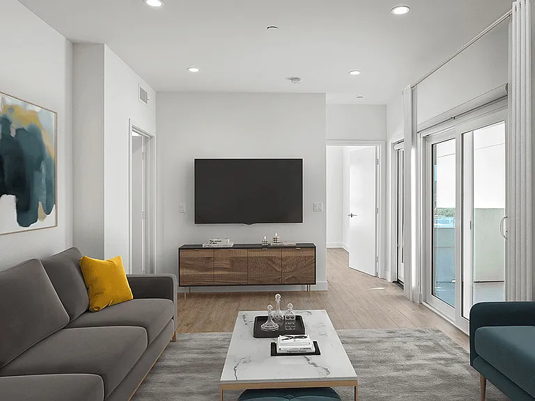 Living Room with Recessed Lighting, Vinyl Flooring, and Patio