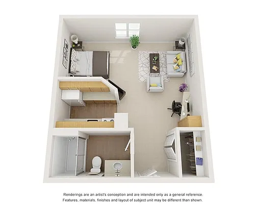 Floor plan Furnished Studio Short Term 1 to 7 Months