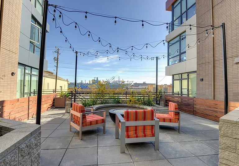 Courtyard with seating and firepit