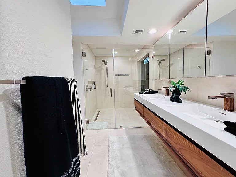 Newly refined master bathroom with big walk-in shower
