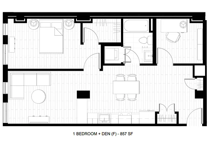 Floor plan 1 Bed 1 Bath Den F